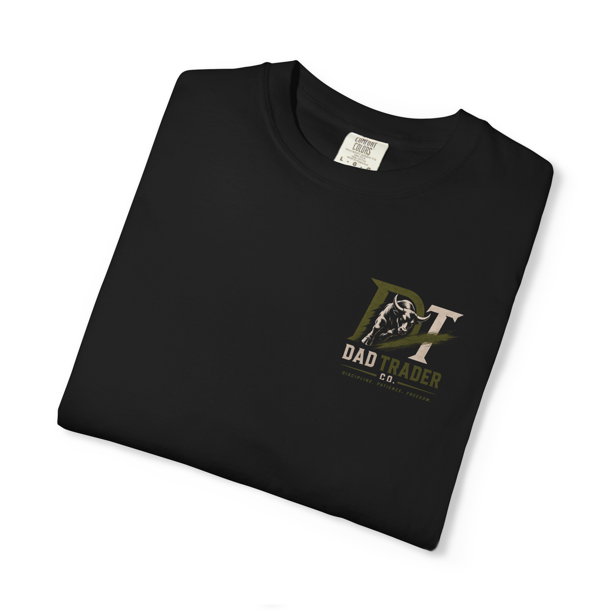 Black Foundations Tee folded to show the front chest mark
